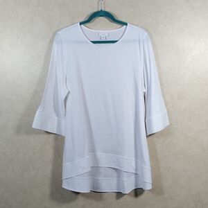 03516 J. Jill + Christian Siriano white knit cuffed sleeve blouse L NEW